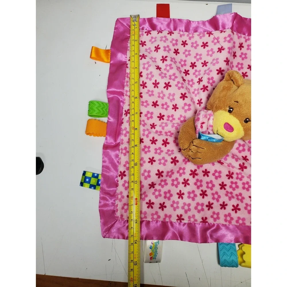 Taggies Bear Baby Security Blanket Pink Flower Ribbons Sensory‎ Satin Plush Moon